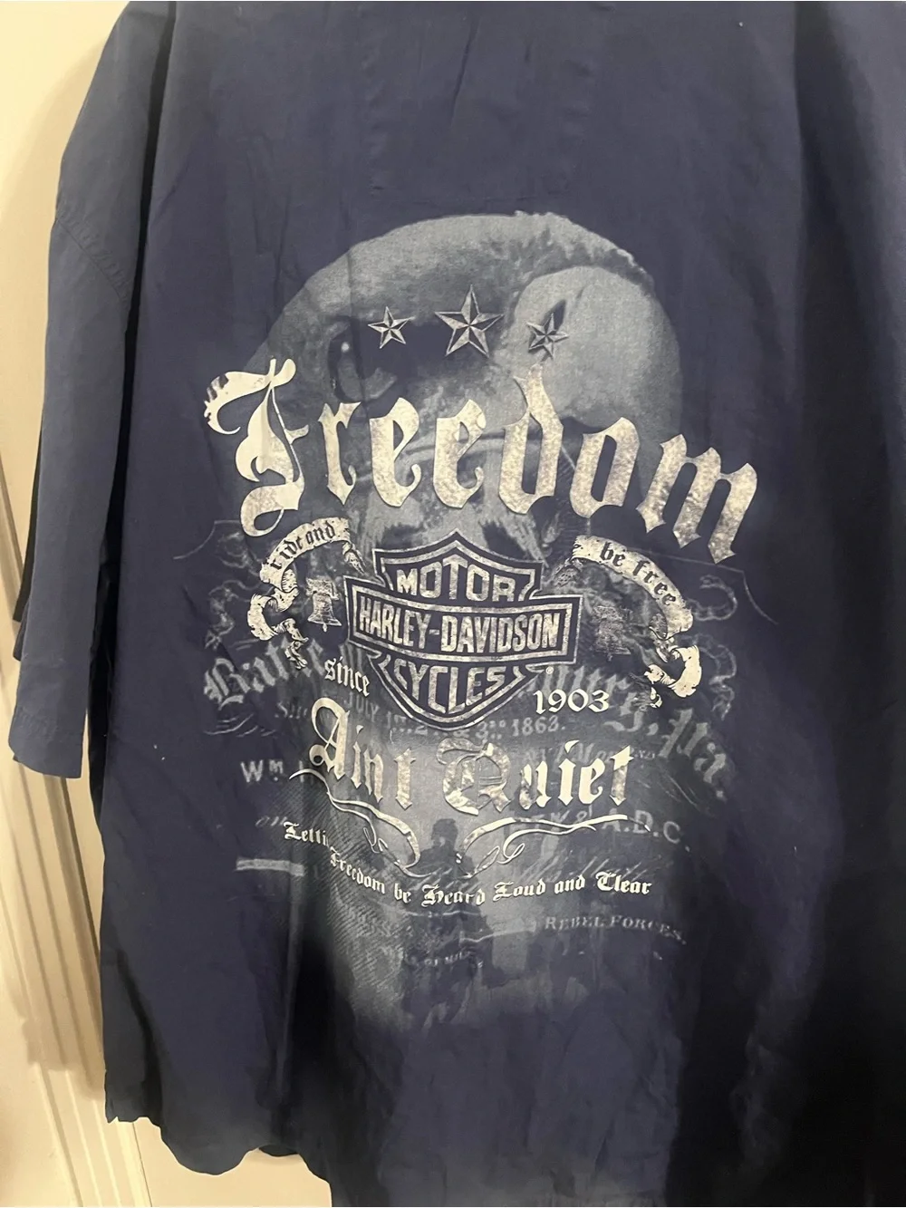 Harley-Davidson Navy Short-Sleeve Button-Up Shirt with Script and Shield Patch